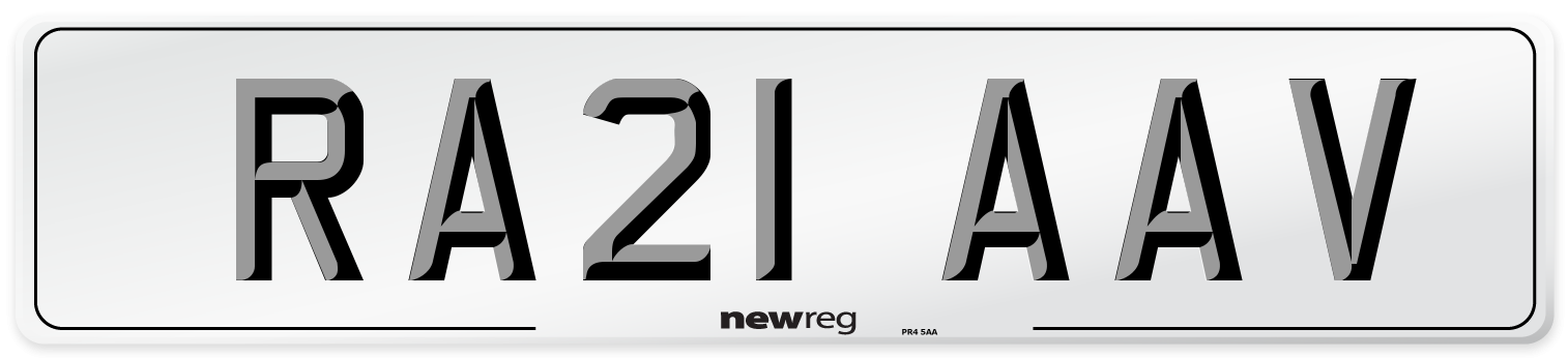 RA21 AAV Number Plate from New Reg